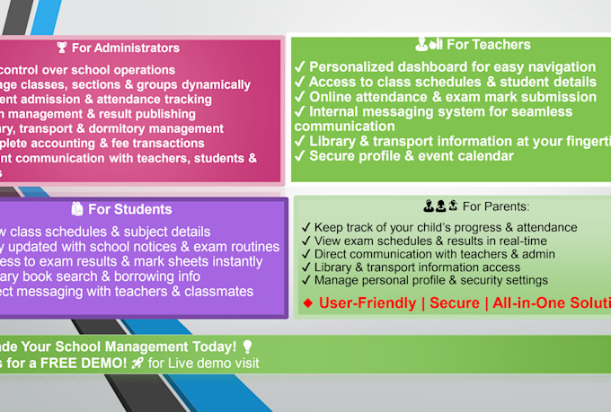 provide a complete school management and attendance system